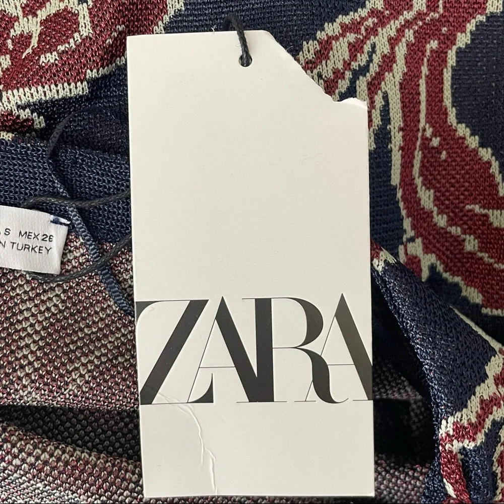ZARA NWT JACQUARD KNIT FLORAL DRESS NAY BLUE AND RED/PINK SMALL - Picture 6 of 10
